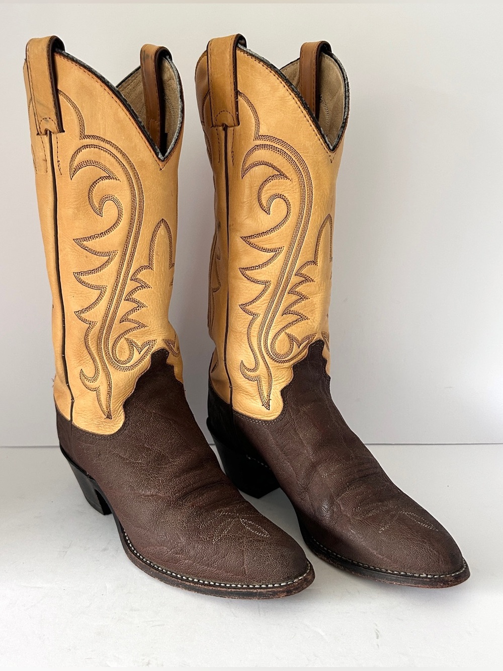 Justin Vintage Two Tone Leather Cowboy Boots 90187 Women's Size 6 Brown Tan